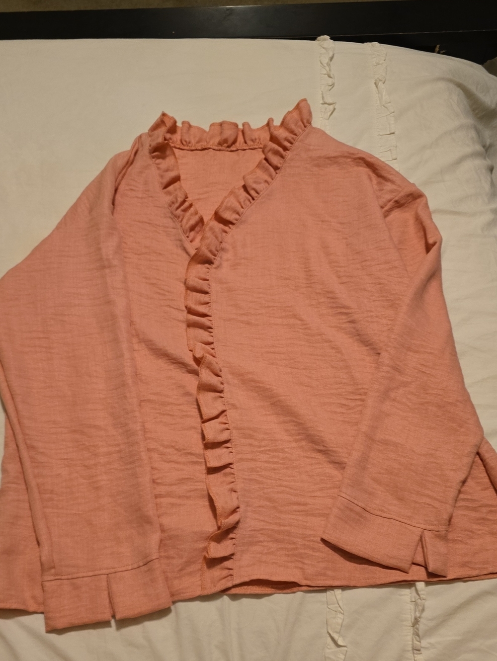 Ruffled V-Neck Long Sleeve Blouse in Dusty Pink NWT